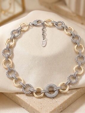 Signature Collection Two-Tone Pavé Crystal Link Collar Necklace